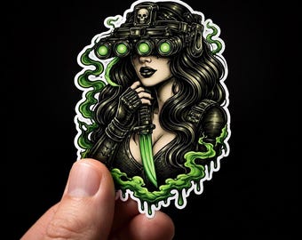 Goth Sticker, Tactical Baddie, Dark Feminine Alt Girl Decal, Edgy Laptop Water Bottle Sticker