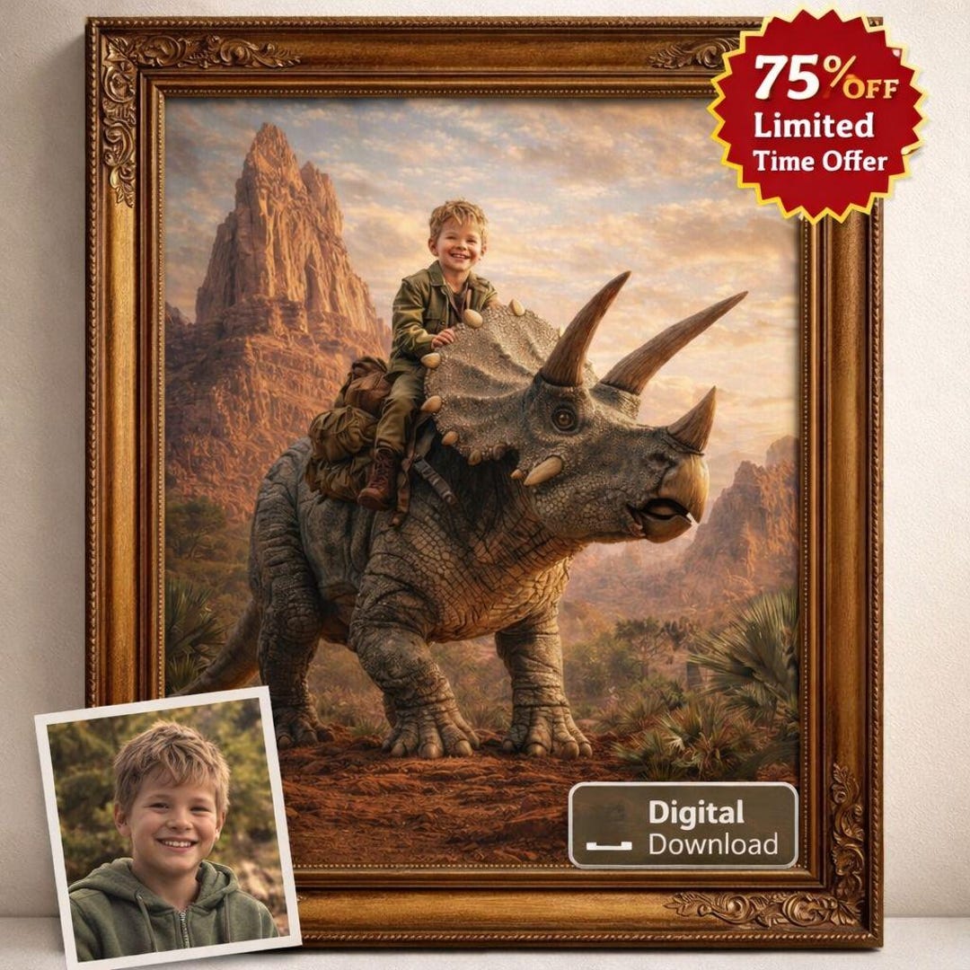 Custom Triceratops Dinosaur Rider Portrait: Cinematic Style Prehistoric ...