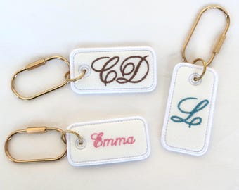 Personalized Embroidered Keychain | Custom Name Initials Bag Tag, Monogram Accessory