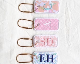 Personalized Embroidered Bag Tag | Custom Initial Keychain | Preppy Luggage Charm
