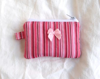 Handmade Striped Cotton Zipper Pouch, Mini Travel Bag, Bridesmaid Gift