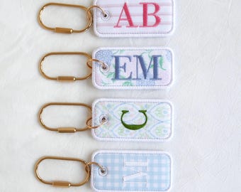 Personalized Embroidered Keychain | Custom Monogram Bag Tag, 1-2 Initials