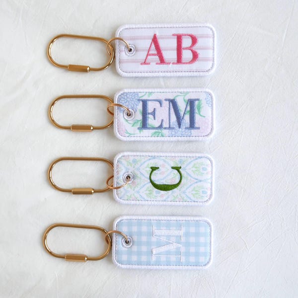 Personalized Embroidered Keychain | Custom Monogram Bag Tag, 1-2 Initials