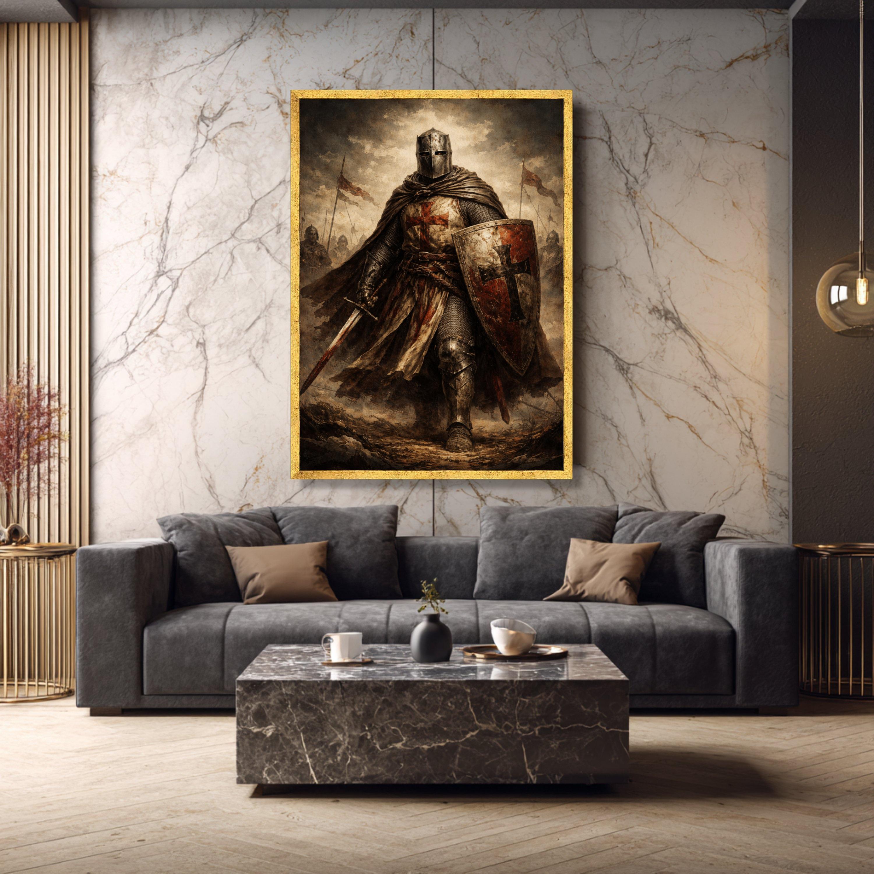 Medieval Knight Canvas Art, Crusader Armor Historical Warrior Painting ...