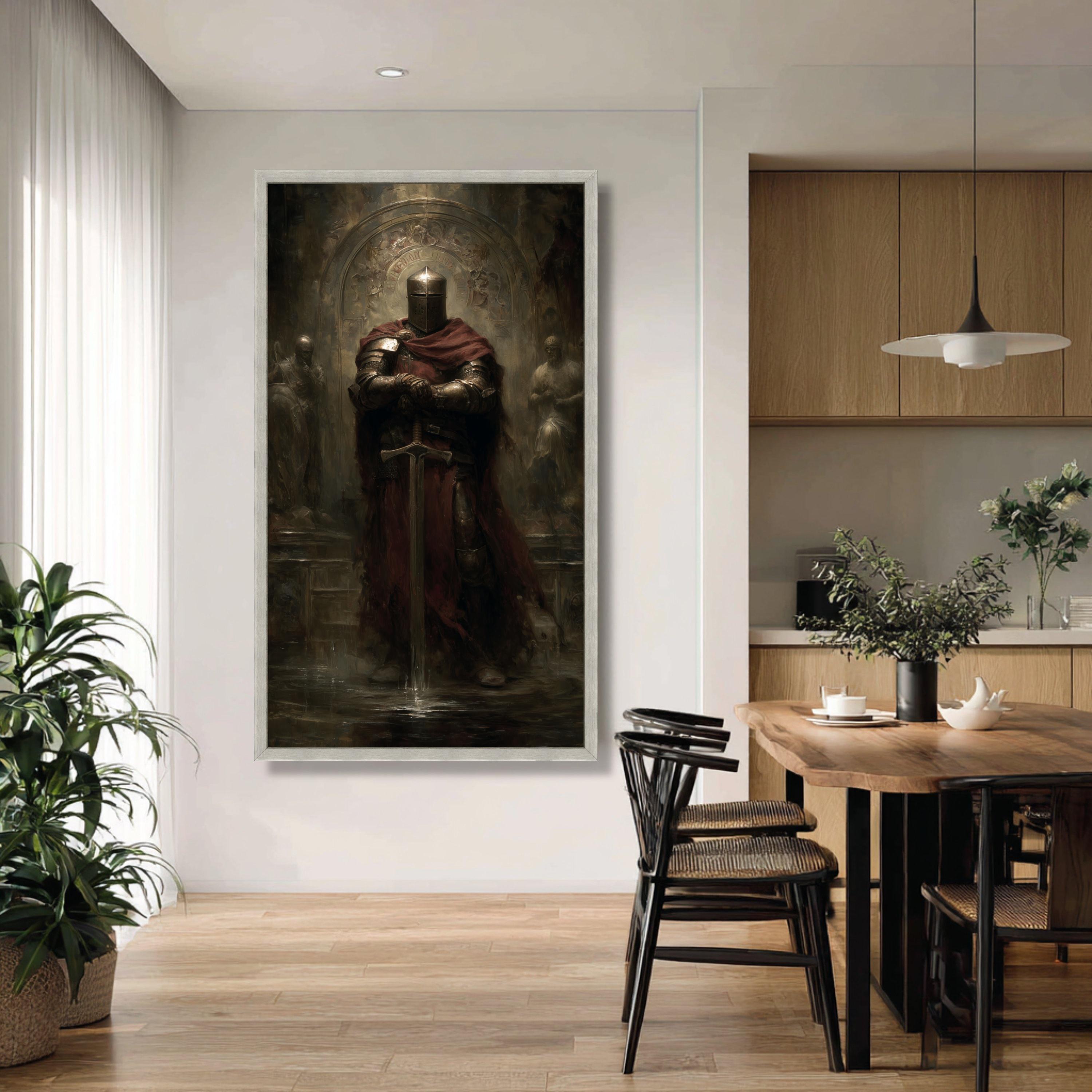 Medieval Knight Dark Armor Canvas Print, Gothic Warrior Battle Scene ...