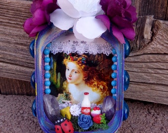 Fairy Upcycled Sardine Tin Wall Hanging Shrine.  Altered Art.  Mixed Media. Fae. Faery.