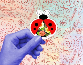 Lady Bug Waterproof Vinyl Sticker. Floral. Nature. Insects.