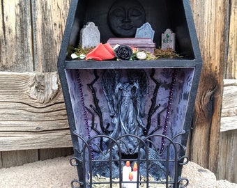 Death Box Shrine. Coffin Altar. Graveyard Nicho. Graveyard Scene. Gothic Decor.