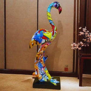 Graffiti Flamingo Staty Färgglad Harts Flamingo Skulptur Modern Popkonst Djurfigur För Vardagsrum Sovrum Heminredning
