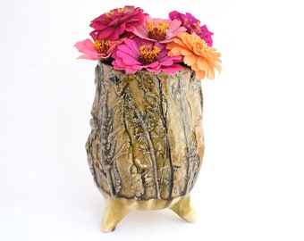 Ceramic Vase with Botanical Impressions, Floral Decor, Handmade Housewares, Hand Built Pottery Vessel