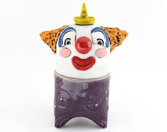 Clown Sculpture, Ceramic Canister, Food Jar, Vessel with Lid, Clown Cute Decor, Clown Collectible, Housewarming First Home Gift, Candy Jar