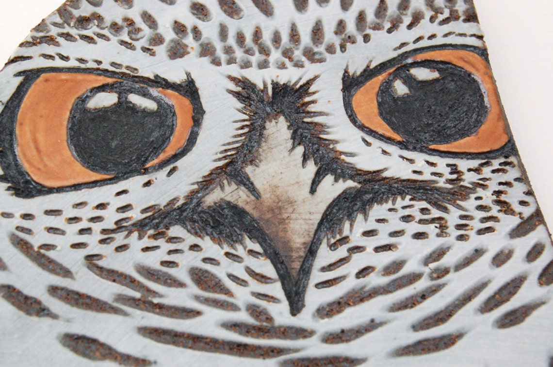 Ceramic Owl Wall Hanging Porcelain Sgraffito Owl Wall Art Etsy
