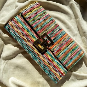 Colorful Woven Clutch Purse | Boho Straw Envelope Bag | Summer Vacation Handbag | Statement Evening Clutch | Resort Style Purse
