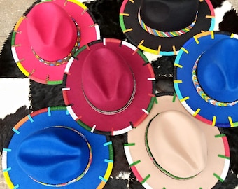 Handmade Beaded Fedora Hat, Wide Brim Sun Hat, Boho Straw Fashion, Summer Beach Vacation