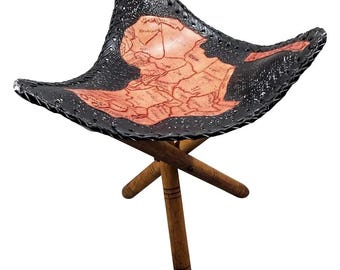 African Kenyan Maasai Leather 3-Legged Stool – Traditional Handmade Tribal Chair, Decorative African Furniture
