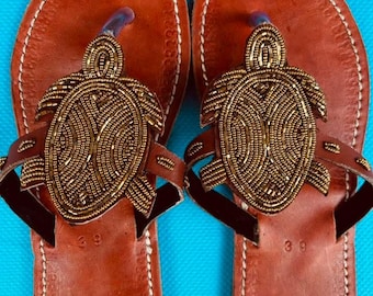 Sandalias de cuero con cuentas Maasai para mujer – Sandalias de gladiador estilo boho africano para verano