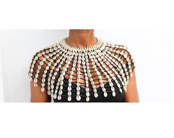 Collar de conchas de cauri masái, collar tribal africano llamativo, joyería hecha a mano