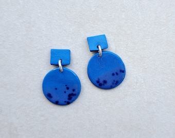 Cobalt blue porcelain geometric dangle earrings, geometric earrings, blue earrings, statement jewelry