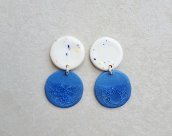 Cobalt blue and white porcelain geometric summer dangle earrings, geometric earrings, blue earrings, statement jewelry