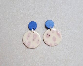 Cobalt blue and pink porcelain geometric summer dangle earrings, geometric earrings, blue earrings, statement jewelry