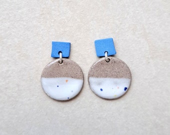 Cobalt blue, gray and white porcelain geometric summer dangle earrings, geometric earrings, blue earrings, statement jewelry