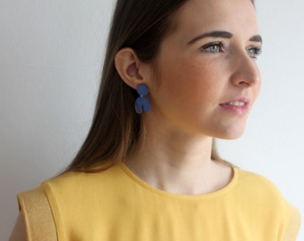 Cobalt blue matted porcelain geometric dangle earrings, geometric earrings, blue curve earrings, statement jewelry