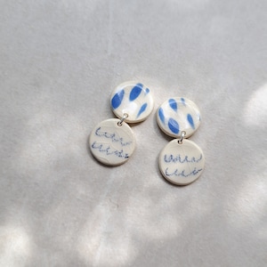 white and blue porcelain geometric summer dangle earrings, geometric earrings, statement jewelry image 1