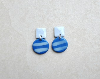 Small light blue porcelain geometric summer dangle earrings, geometric earrings, blue earrings, statement jewelry