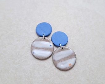 Cobalt blue and white porcelain geometric summer dangle earrings, geometric earrings, blue earrings, statement jewelry