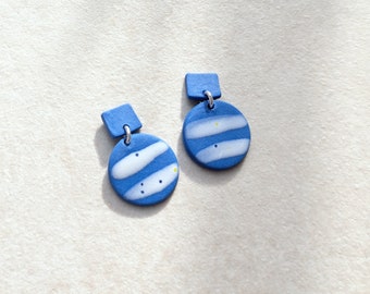 Cobalt blue and white porcelain geometric summer dangle earrings, geometric earrings, blue earrings, statement jewelry