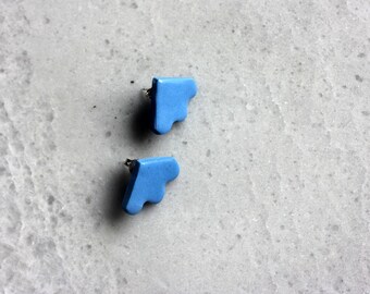 Cobalt blue porcelain stud earrings, minimalistic flower blue cobalt studs