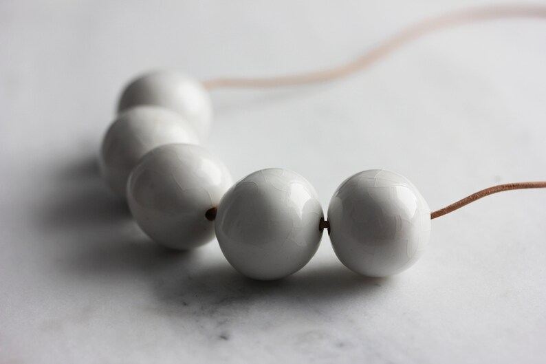 Handmade ceramic white pearls short strand necklace image 1