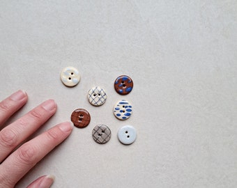 3 handmade porcelain buttons, different colors, unique buttons