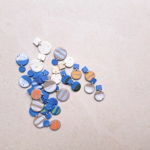 Cobalt blue and orange porcelain geometric summer dangle earrings, geometric earrings, orange earrings, statement jewelry image 5
