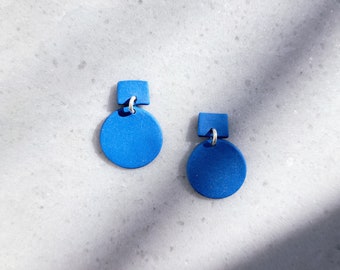 Cobalt blue matted porcelain geometric dangle earrings, geometric earrings, blue earrings, statement jewelry