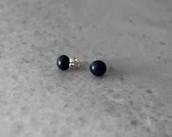 Small dot ceramic stud earrings, darkest blue, almost black