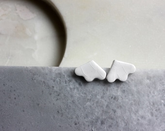 White porcelain stud earrings, minimalistic flower white studs