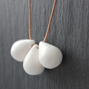 Handmade ceramic drop beads, white pendant necklace image 1