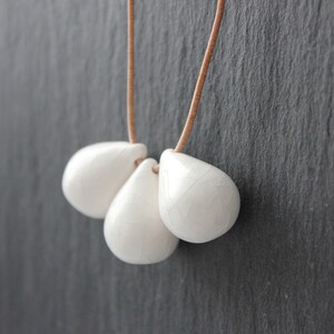 Handmade ceramic drop beads, white pendant necklace image 5