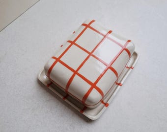 Ceramic butter dish handmade orange