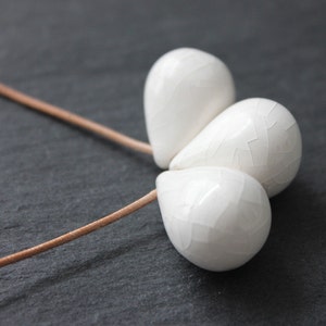 Handmade ceramic drop beads, white pendant necklace image 4
