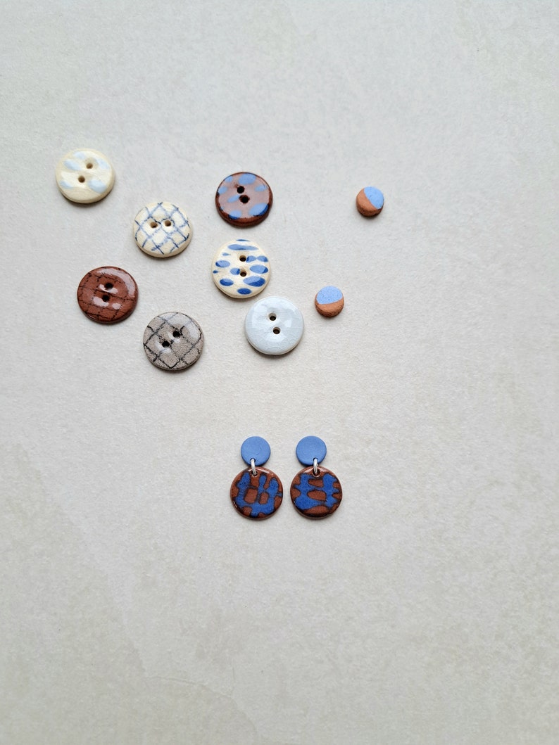 Cobalt blue and chocolate brown hand painted porcelain geometric dangle earrings, geometric earrings, blue earrings, brown earrings image 4