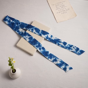 Handfärgat tie dye-hårband, blå bomullsboho-hårband, multifunktionell halsduk