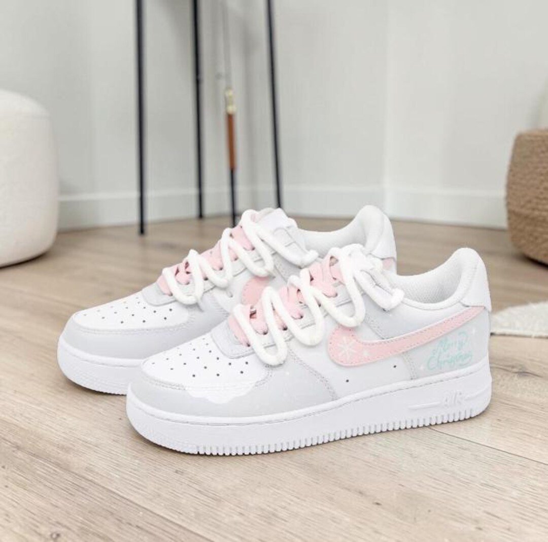Custom Hand-painted AF1 Low Sneakers, Pink Snowflake Christmas ...
