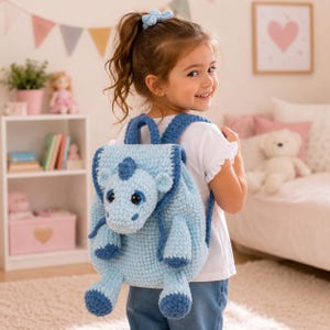Crochet Dragon Backpack Pattern PDF, Amigurumi Dragon Bag, Kids Backpack Crochet Pattern, Plush Dragon Backpack, Instant Download