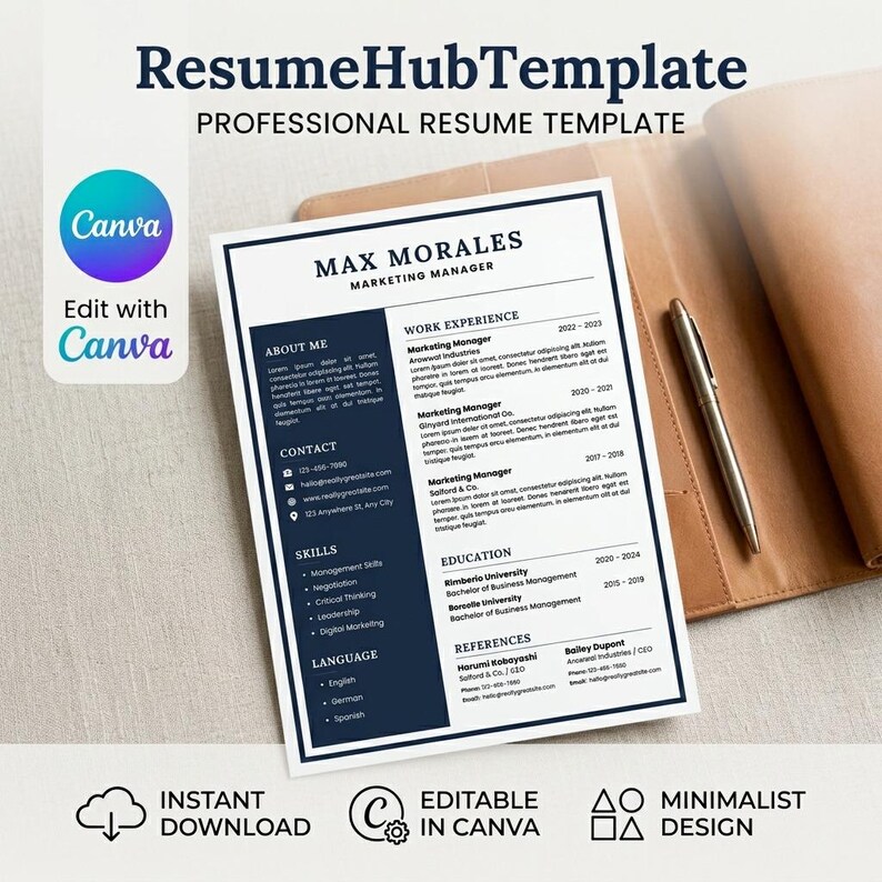 Resume Template Canva ATS Friendly | Professional CV | Editable Resume ...