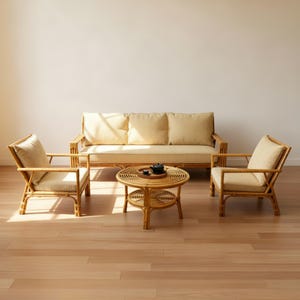 4 Piece Rattan Sofa Set With Cushions, Wicker Armchairs And Coffee Table Furniture Set