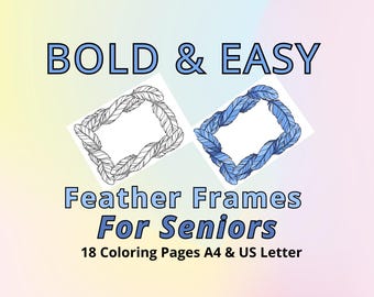 Bold Easy Feather Coloring Pages Seniors Relaxation Printable Large Simple Borders Mindful PDFDigital Therapy