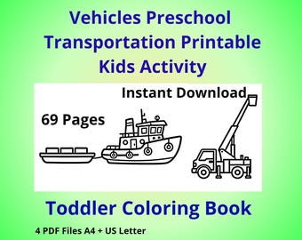 Kleinkind Malseiten Fahrzeuge Vorschule Transport Printable Kids Aktivität A4 USLetter