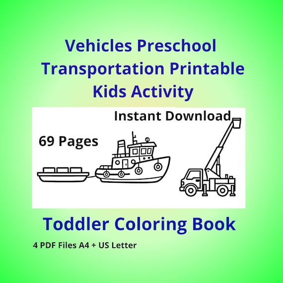 Toddler Coloring Pages Vehicles Preschool Transportation Printable Kids Activity A4 USLetter
